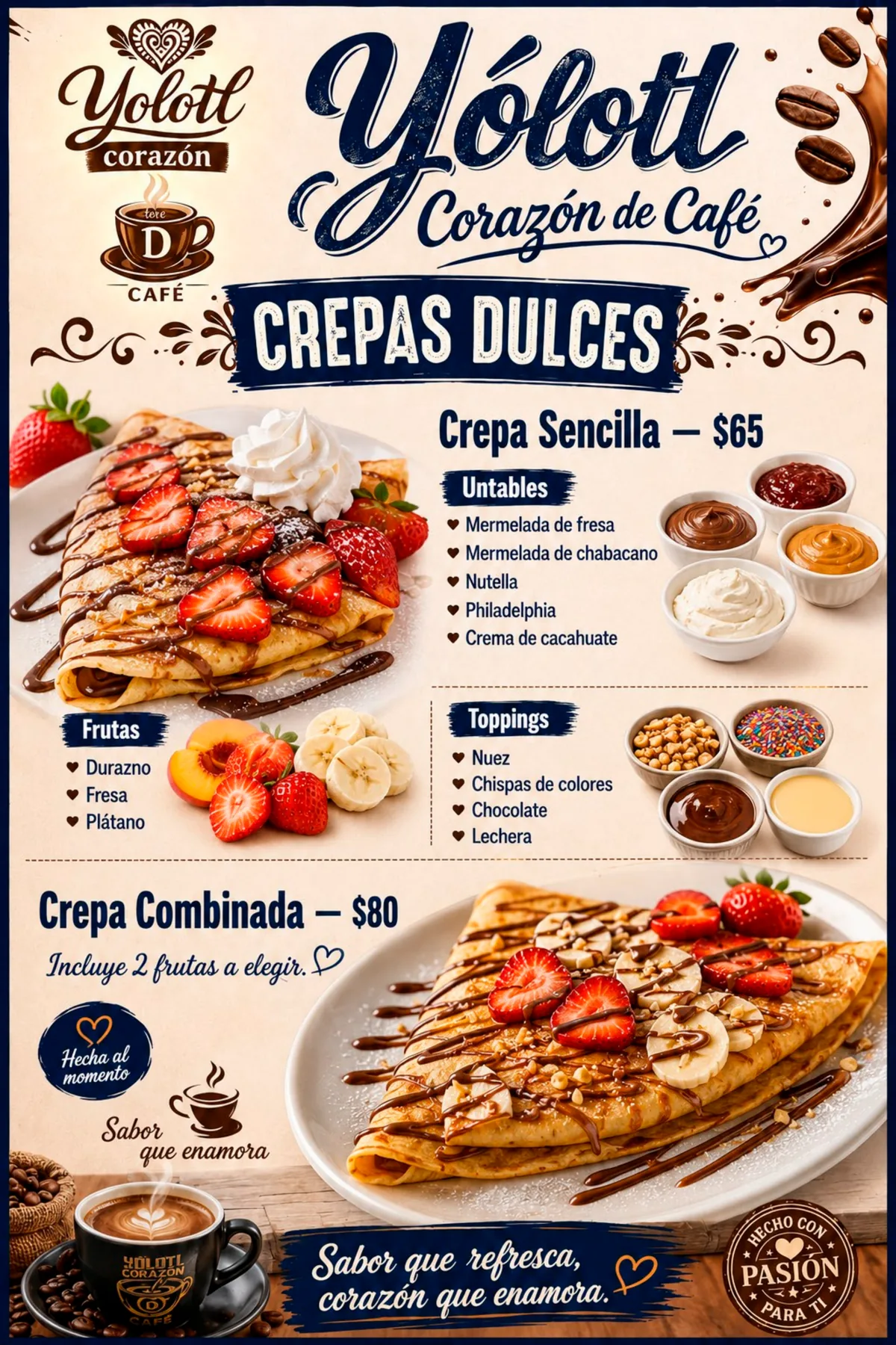 Menú visual de crepas dulces